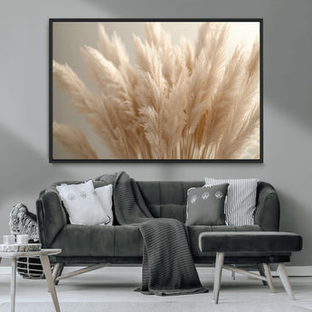 50300-MGV-FC-36X24_Black-Pampas Grass Wall Art Canvas Print, Framed Minimalist Pampas Grass Art Picture Print, Beige Pampas Grass Perfect Minimalist Boho