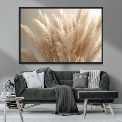 50300-MGV-FC-36X24_Black-Pampas Grass Wall Art Canvas Print, Framed Minimalist Pampas Grass Art Picture Print, Beige Pampas Grass Perfect Minimalist Boho