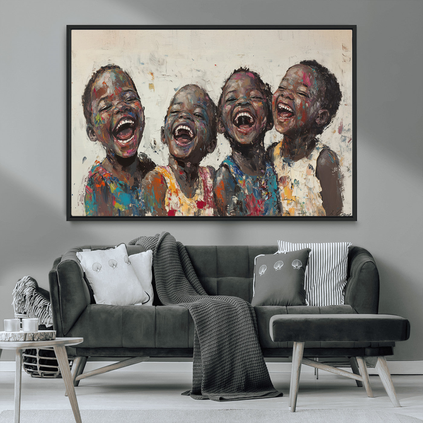 85256-MGV-CV-36X24-Joyful Children Wall Art – Colorful Kids Laughing Canvas Print, Uplifting Happiness Painting for Living Room, Office, Playroom or