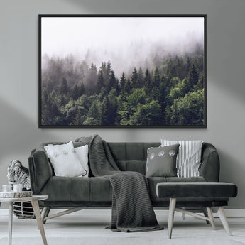 42578900-MGV-CV-36X24-Misty Pine Forest Wall Art – Tranquil Foggy Mountain Canvas Print, Nature Landscape Décor for Bedroom, Living Room, Cabin or