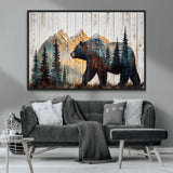 90077-MGV-FC-36X24_Black-Wood Grizzly Bear Wall Art Canvas Print, Framed Abstract Bear Art Picture Print, Bear in Forest Perfect Rustic Lodge Decor Artwork