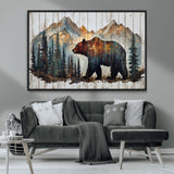55777-MGV-FC-36X24_Black-Rustic Bear Wall Art Canvas Print, Framed Mountain and Forest Art Picture Print, Wooden Bear Perfect Rustic Lodge Decor Artwork