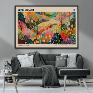 47970-MGV-FC-36X24_Black-Yayoi Kusama Exhibition Wall Art – Vibrant Abstract Landscape Canvas Print, Colorful Nature Poster for Living Room, Bedroom or