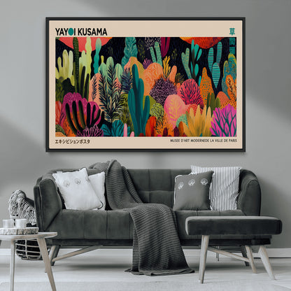 45711-MGV-FC-36X24_Black-Yayoi Kusama Wall Art Canvas Print, Framed Abstract Yayoi Kusama Art Picture Print, Japanese Wabi Sabi Perfect Modern Abstract