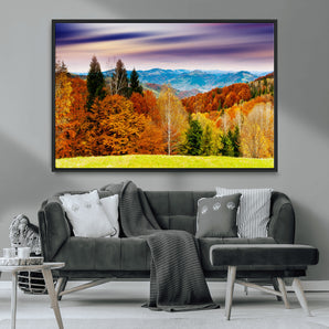 80105-MGV-FC-36X24_Black-Autumn Forest Wall Art – Colorful Mountain Landscape Canvas Print, Fall Nature Painting Poster for Living Room, Bedroom, Office,