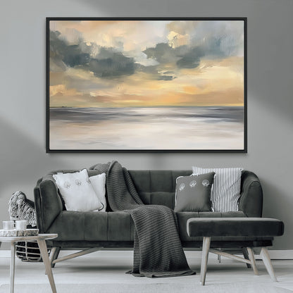 45544-MGV-CV-36X24-Ocean Sunset Wall Art – Serene Seascape Canvas Print with Golden Sky and Calm Water, Coastal Beach Artwork for Living Room,