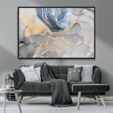 18176-MGV-CV-36X24-Abstract Fluid Wall Art – Modern Marble Ink Canvas Print with Blue, Gold, and Gray Tones, Contemporary Minimal Artwork Decor for
