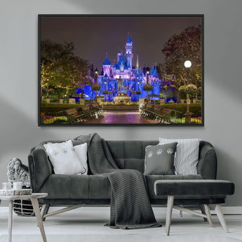 63560-MGV-CV-36X24-Fairy Tale Castle Wall Art – Magical Night Scene Canvas Print with Lights and Gardens, Fantasy Architecture Artwork for Living