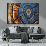 10583-MGV-CV-36X24-Tree Ring Wall Art – Abstract Wood Grain Canvas Print with Blue and Brown Tones, Nature Inspired Rustic Artwork for Living Room,