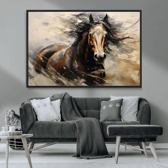 53001-MGV-CV-36X24-Wild Horse Wall Art – Majestic Stallion Canvas Print with Flowing Mane, Rustic Western Style Painting for Living Room, Office or