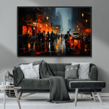 46538-MGV-CV-36X24-Urban Jazz Night Wall Art – Dramatic Music Canvas Print with Double Bass and Street Musicians, Modern City Scene Artwork for