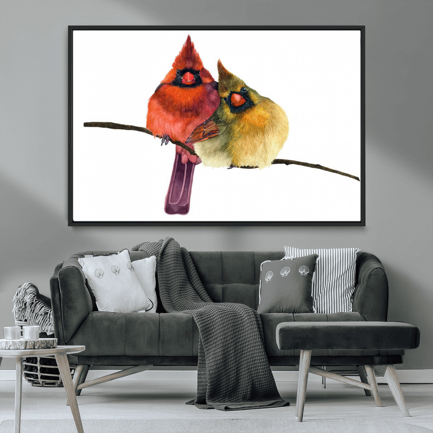 67752-MGV-CV-36X24-Cardinal Couple Wall Art – Male and Female Cardinal Canvas Print, Romantic Bird Artwork for Nature Lovers, Living Room, Bedroom,