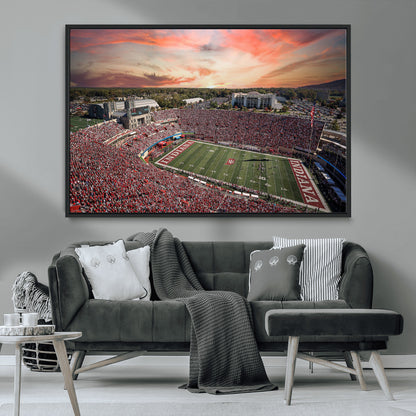 51135-MGV-CV-36X24-Indiana Hoosiers Stadium Wall Art – Panoramic Football Canvas Print with Game Day Crowd and Sunset Sky, Sports Artwork for Man
