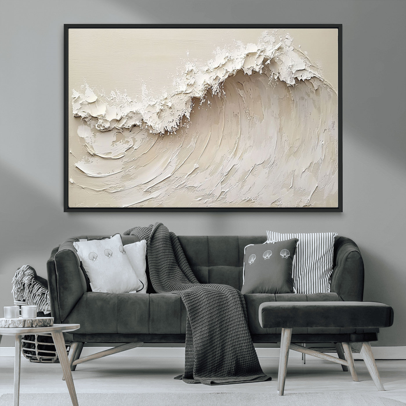 45175-MGV-CV-36X24-Textured Wave Wall Art Canvas Print, Framed Minimal Seascape Art Picture Print, Elegant Wave Perfect Modern Coastal Decor Artwork
