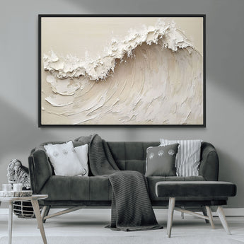 45175-MGV-CV-36X24-Textured Wave Wall Art Canvas Print, Framed Minimal Seascape Art Picture Print, Elegant Wave Perfect Modern Coastal Decor Artwork