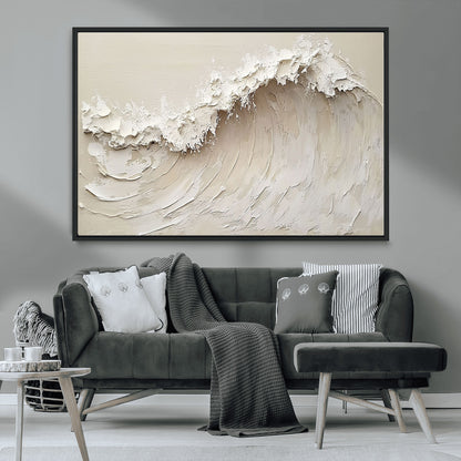 45175-MGV-CV-36X24-Textured Wave Wall Art Canvas Print, Framed Minimal Seascape Art Picture Print, Elegant Wave Perfect Modern Coastal Decor Artwork