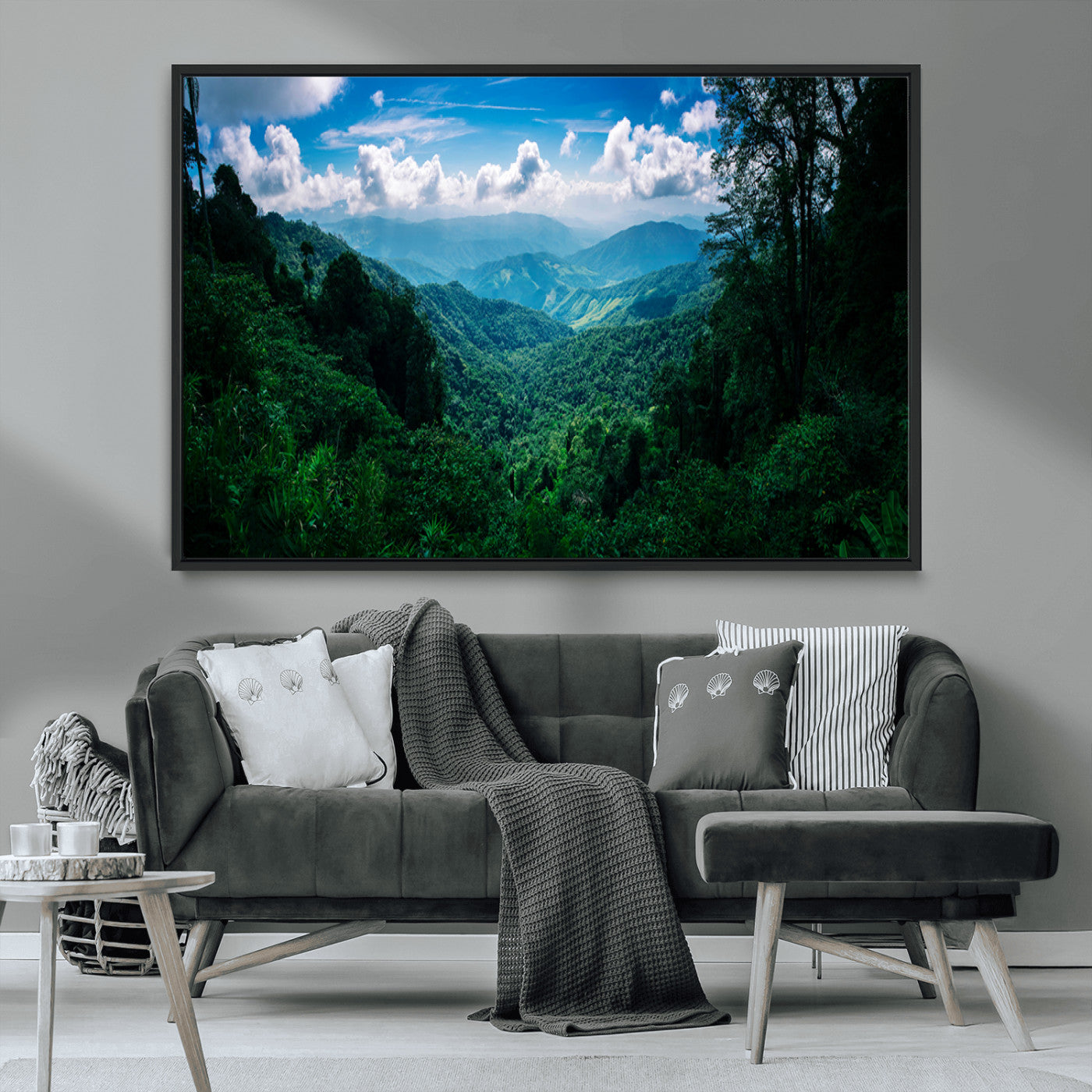 74439378-MGV-FC-36X24_Black-Tropical Jungle Wall Art Canvas Print, Framed Lush Valley Art Picture Print, Forest Mountains Perfect Tropical Wilderness Decor
