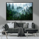 17393683-MGV-CV-36X24-Misty Forest Art Wall Art Canvas Print, Framed Foggy Mountain Art Art Picture Print, Scenic Wall Print Perfect Decor Artwork