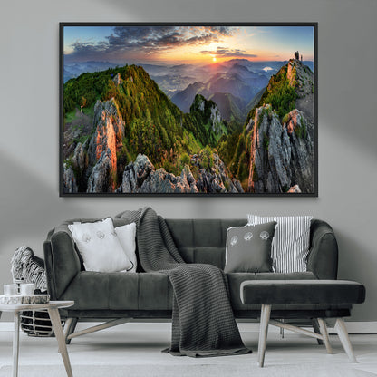 51582565-MGV-FC-36X24_Black-Mountain Sunrise Panorama Wall Art – Scenic Landscape Canvas Print, Hiking Adventure Nature Photography, Large Mountain Range Wall