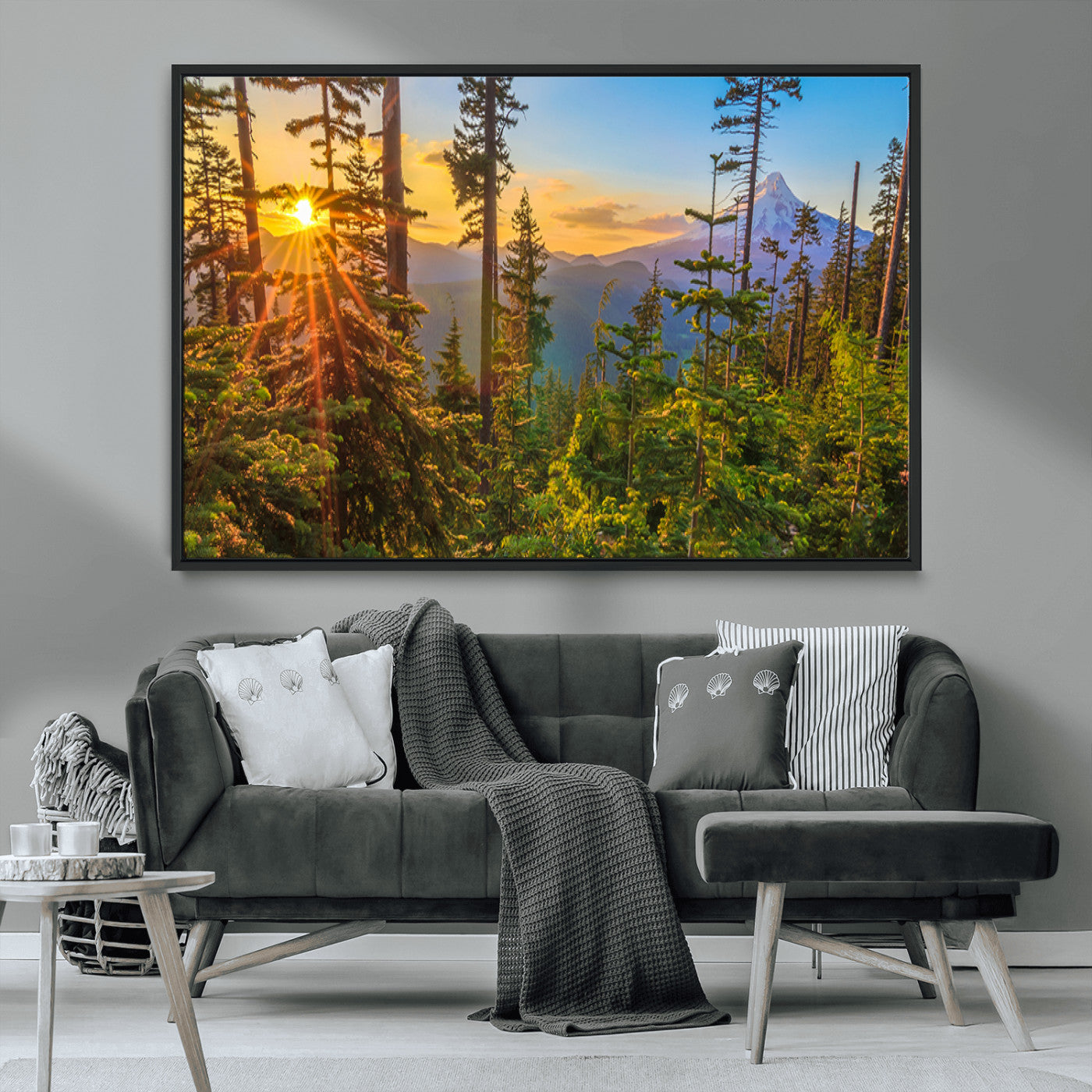 83544043-MGV-CV-36X24-Forest Sunset Wall Art Canvas Print, Framed Sunset Trees Art Picture Print, Green Pines Perfect Rustic Nature Decor Artwork
