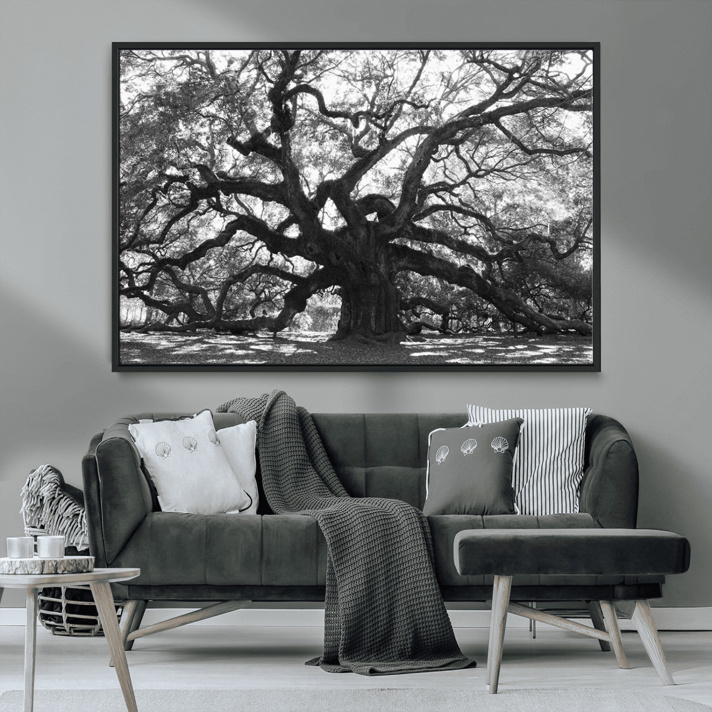 81655611-MGV-CV-36X24-Ancient Oak Wall Art Canvas Print, Framed Twisted Branches Art Picture Print, Gnarled Tree Perfect Moody Nature Decor Artwork
