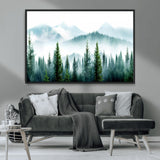 16716676-MGV-CV-36X24-Pine Forest Wall Art Canvas Print, Framed Misty Mountains Art Picture Print, Foggy Trees Perfect Moody Forest Decor Artwork