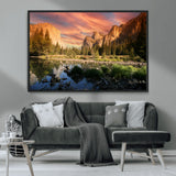 31199457-MGV-CV-36X24-Yosemite Valley Wall Art Canvas Print, Framed El Capitan Art Picture Print, Sunset Sky Perfect Vibrant Western Decor Artwork
