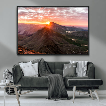 50957419-MGV-CV-36X24-Mountain Sunrise Wall Art Canvas Print, Framed Alpine Ridge Art Picture Print, Mountain Range Perfect Vibrant Rustic Decor Artwork