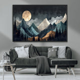 11060882-MGV-FC-36X24_Black-Moonlit Mountains Wall Art Canvas Print, Framed Forest Silhouette Art Picture Print, Night Landscape Perfect Modern Forest Decor