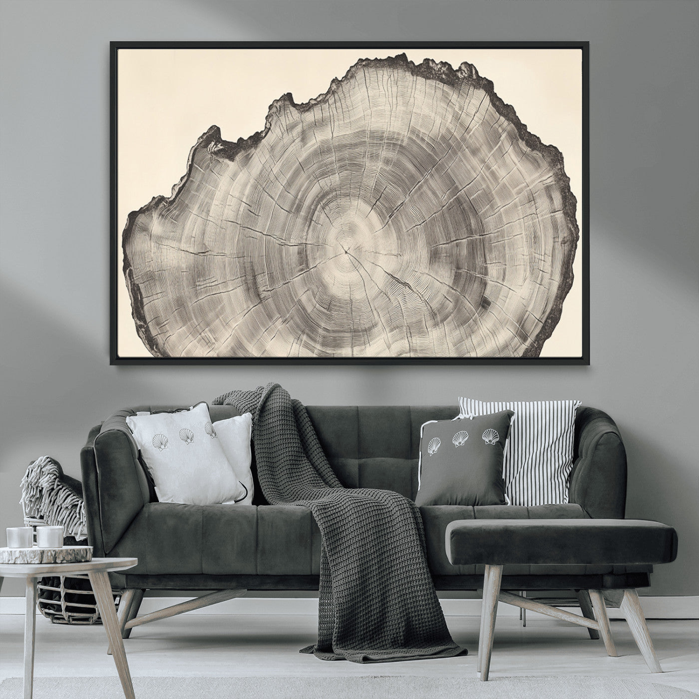 98921313-MGV-FC-36X24_Black-Tree Ring Wall Art Canvas Print, Framed Wood Slice Art Picture Print, Minimalist Wood Perfect Rustic Academic Decor Artwork