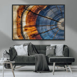 96890915-MGV-CV-36X24-Abstract Tree Ring Wall Art – Rustic Nature Canvas Print with Wood Grain Texture, Modern Earth Tone Artwork for Office, Living