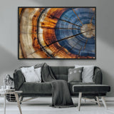 18032999-MGV-CV-36X24-Tree Ring Wall Art – Blue Brown Abstract Wood Slice Canvas Print, Rustic Modern Nature Decor for Living Room, Office, Bedroom or