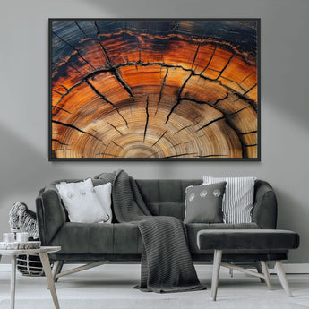 65909987-MGV-CV-36X24-Rustic Tree Ring Wall Art – Nature Inspired Wooden Texture Canvas Print, Modern Abstract Artwork for Living Room, Bedroom, Office