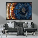 60099360-MGV-CV-36X24-Blue Tree Ring Wall Art – Rustic Wood Grain Canvas Print, Modern Abstract Artwork with Natural Texture for Living Room, Bedroom,