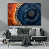 26110607-MGV-CV-36X24-Blue and Orange Tree Ring Wall Art – Abstract Wood Cross Section Canvas Print, Modern Rustic Nature Decor for Living Room, Office,