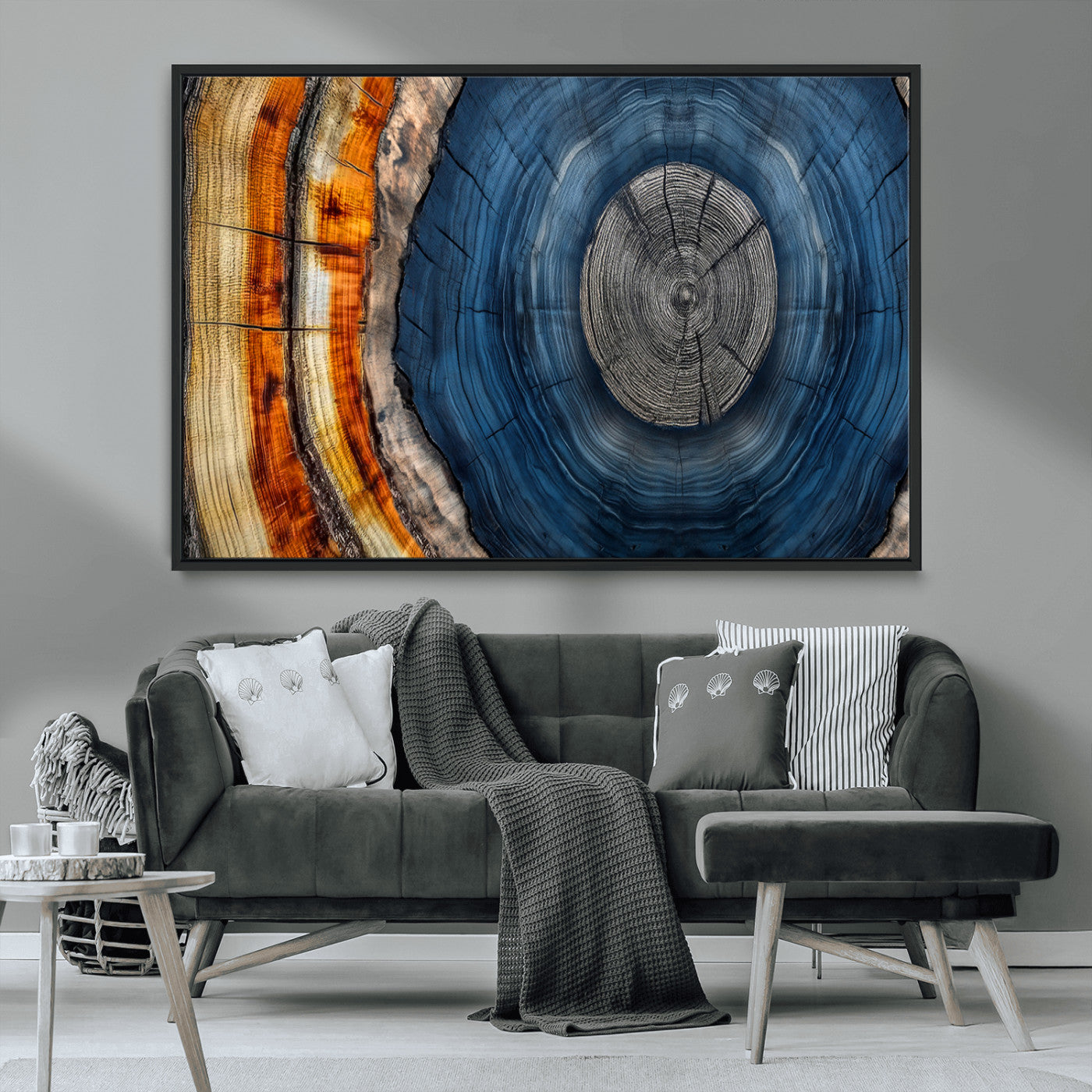 84489410-MGV-CV-36X24-Framed Abstract Tree Ring Wall Art Print, Natural Rustic Wood Texture Canvas Print, Wood Tree Stump Farmhouse, Log Cabin Wooden