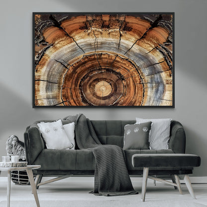 15184146-MGV-CV-36X24-Tree Rings Wall Art Canvas Print, Framed Wood Texture Art Picture Print, Rustic Pattern Perfect Rustic Organic Decor Artwork