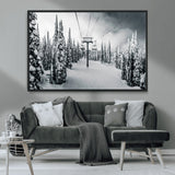 31156828-MGV-CV-36X24-Snowy Pines Wall Art Canvas Print, Framed Ski Lift Art Picture Print, Winter Forest Perfect Moody Lodge Decor Artwork