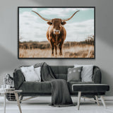 39350715-MGV-FC-36X24_Black-Texas Longhorn Wall Art Canvas Print, Framed Longhorn Cow Art Picture Print, Western Cattle Perfect Rustic Western Decor Artwork