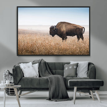 91267849-MGV-CV-36X24-Wild Bison Wall Art Canvas Print, Framed Bison in Prairie Art Picture Print, Rustic Western Perfect Rustic Western Decor Artwork