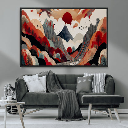 59495752-MGV-FC-36X24_Black-Abstract Mountain Wall Art Canvas Print, Framed Vibrant Landscape Art Picture Print, Nature Drawing Perfect Contemporary