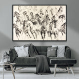 19433417-MGV-CV-36X24-Running Horses Wall Art Canvas Print, Framed Horse Sketch Art Picture Print, Galloping Herd Perfect Monochrome Western Decor