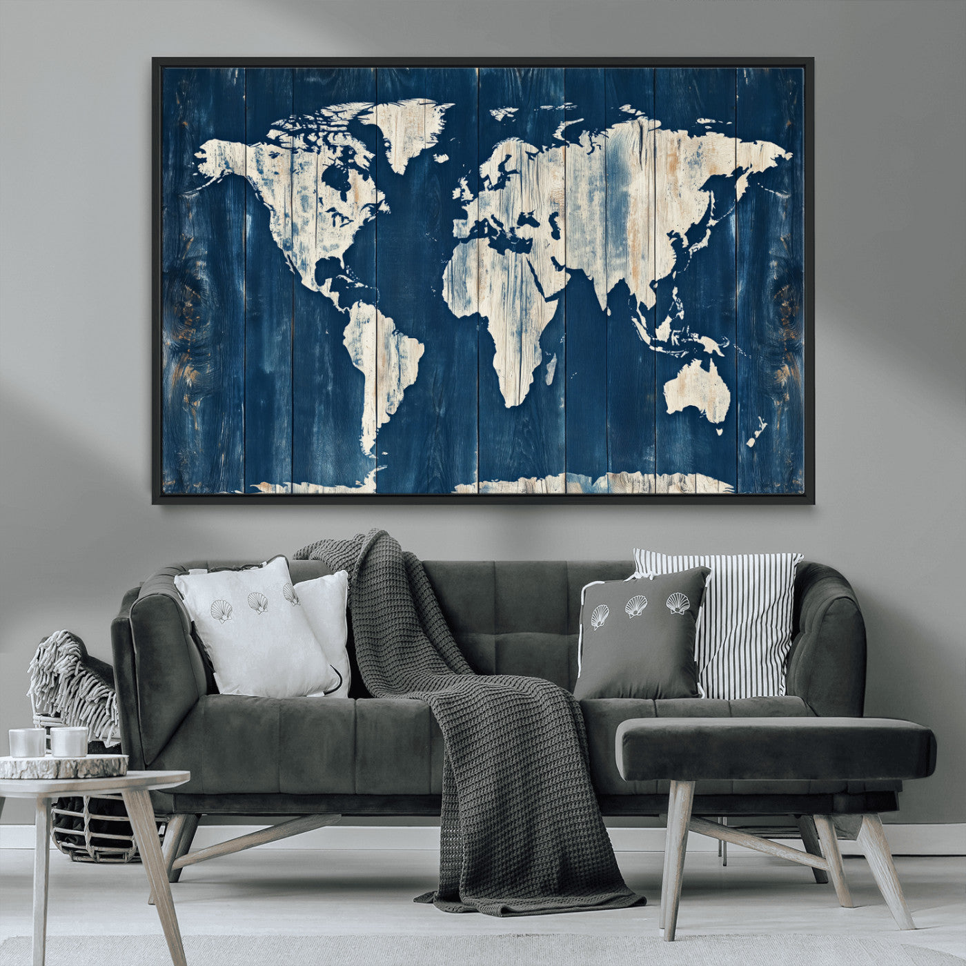 13377812-MGV-CV-36X24-World Map Wall Art Canvas Print, Framed Rustic Map Art Picture Print, Wooden World Map Perfect Vintage Decor Artwork for Home,