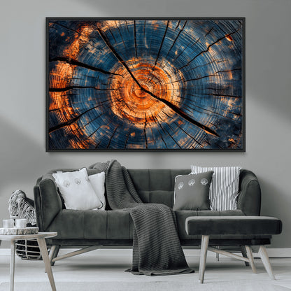 81894502-MGV-CV-36X24-Burnt Wood Wall Art Canvas Print, Framed Aged Timber Art Picture Print, Rustic Tree Slice Perfect Rustic Decor Artwork for Home,