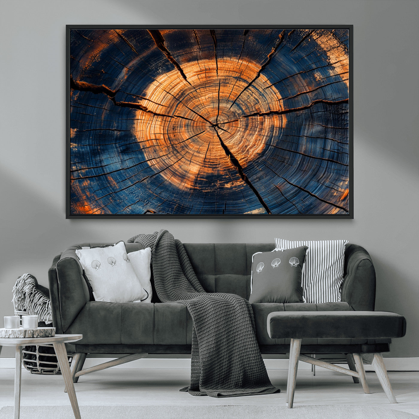 18975622-MGV-CV-36X24-Burnt Wood Wall Art Canvas Print, Framed Aged Timber Art Picture Print, Rustic Tree Slice Perfect Rustic Decor Artwork for Home,