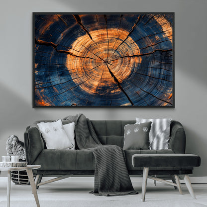 18975622-MGV-CV-36X24-Burnt Wood Wall Art Canvas Print, Framed Aged Timber Art Picture Print, Rustic Tree Slice Perfect Rustic Decor Artwork for Home,