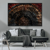 43686762-MGV-CV-36X24-Dark Wood Ring Wall Art Canvas Print, Framed Abstract Wood Tree Art Picture Print, Rustic Tree Slice Perfect Rustic Decor Artwork