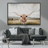 80054319-MGV-CV-36X24-Longhorn Wall Art – Rustic Western Canvas Print, Majestic Bull Artwork for Farmhouse, Ranch or Living Room