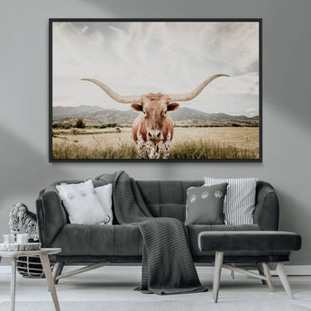 80054319-MGV-CV-36X24-Longhorn Wall Art – Rustic Western Canvas Print, Majestic Bull Artwork for Farmhouse, Ranch or Living Room