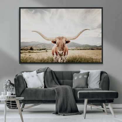 80054319-MGV-CV-36X24-Longhorn Wall Art – Rustic Western Canvas Print, Majestic Bull Artwork for Farmhouse, Ranch or Living Room